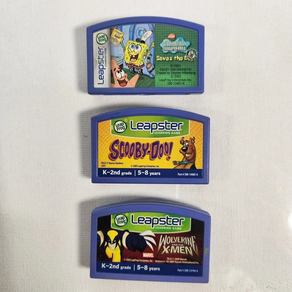 Leapster LeapFrog Lot Of 3 Cartridges Wolverine Xmen/ Scooby-Doo/ SpongeBob
